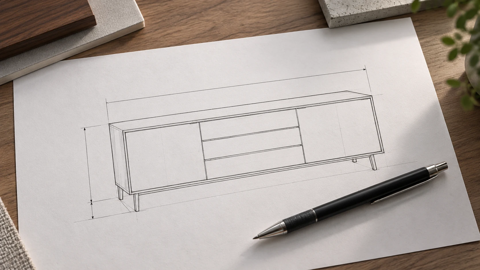 Furniture sketch on paper with a pencil