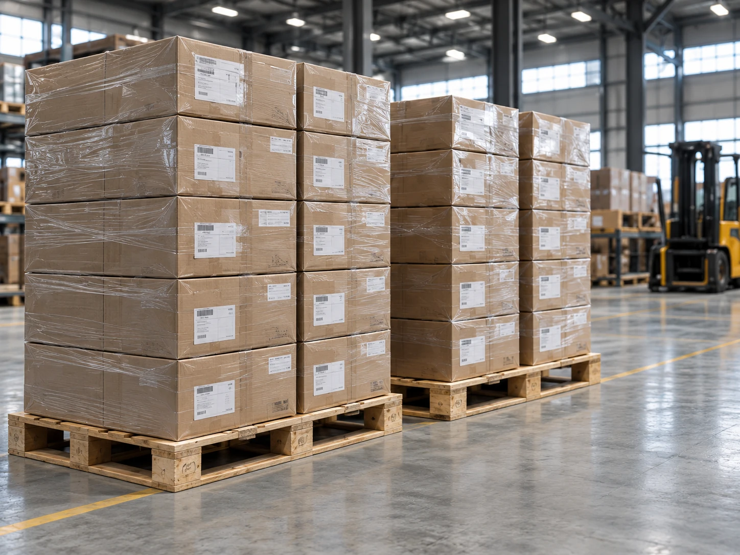 Protected cartons on pallets prepared for furniture export