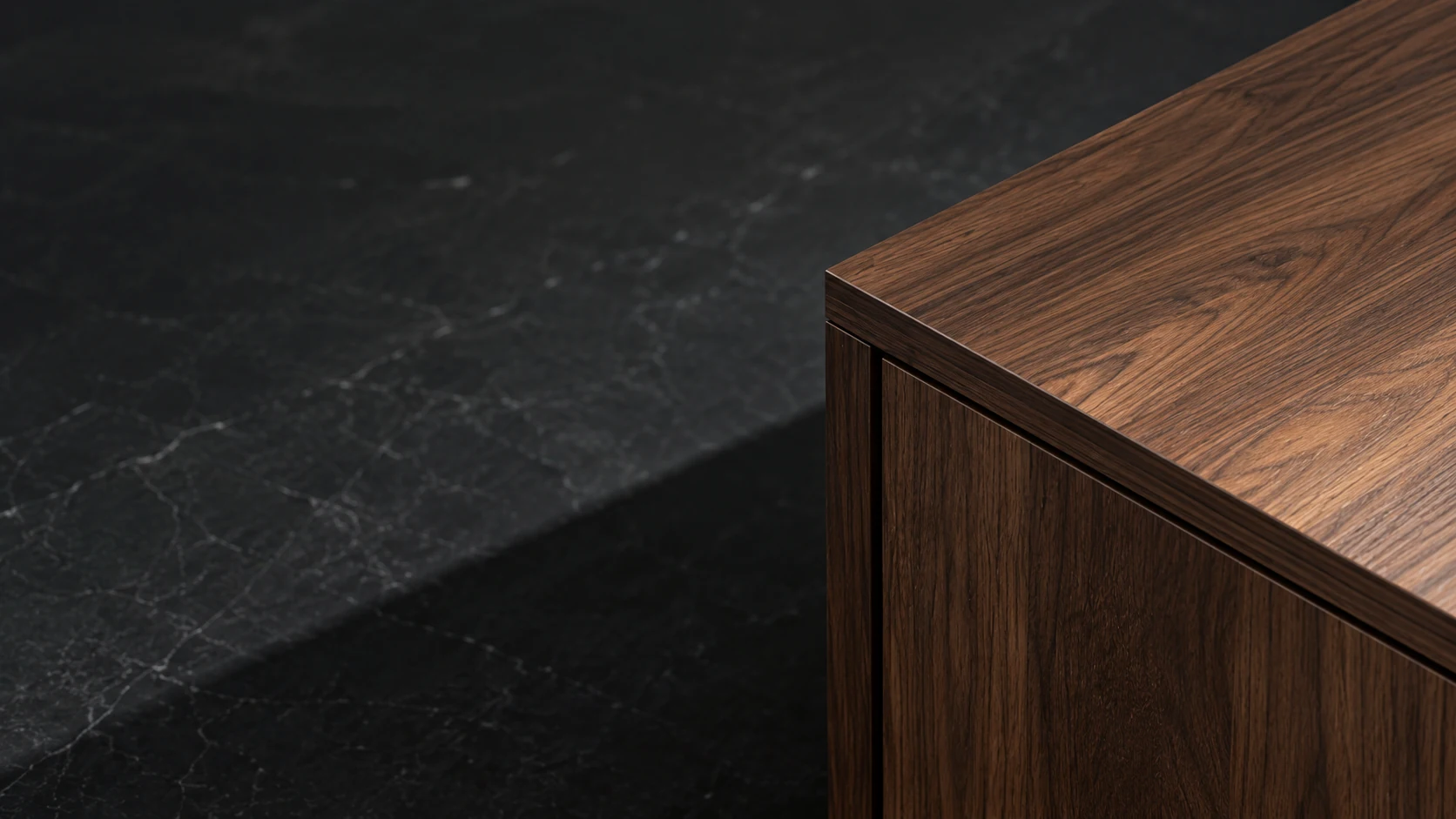 Close-up of a walnut furniture corner